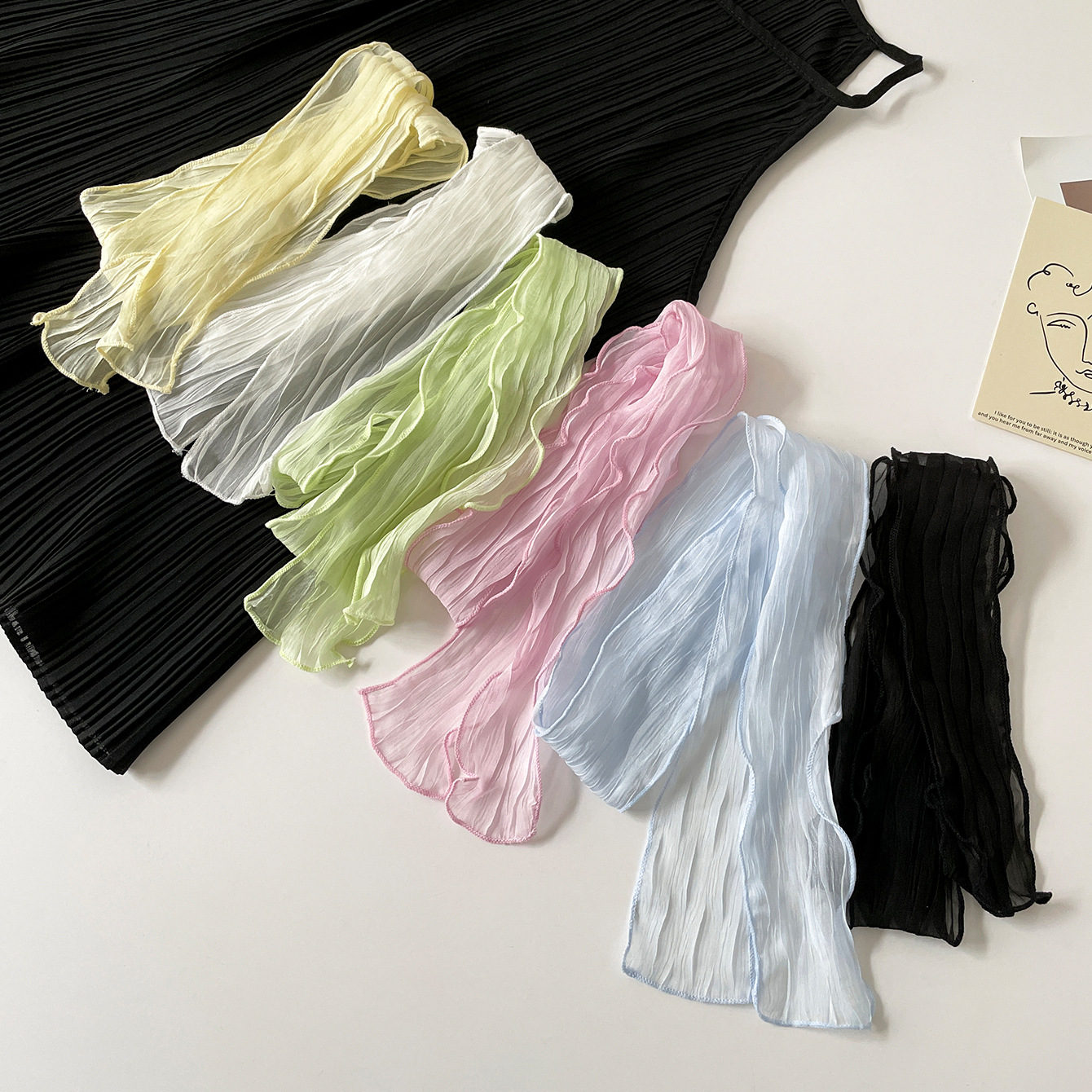 Ascot Neck Scarf - Fresh Summer Crinkled Chiffon Skinny Scarf