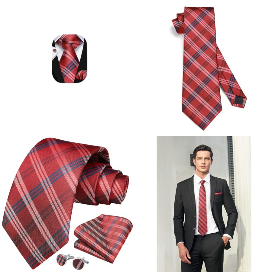 Pocket Square Set - Mens Ties Set Stripe Plaid Ties