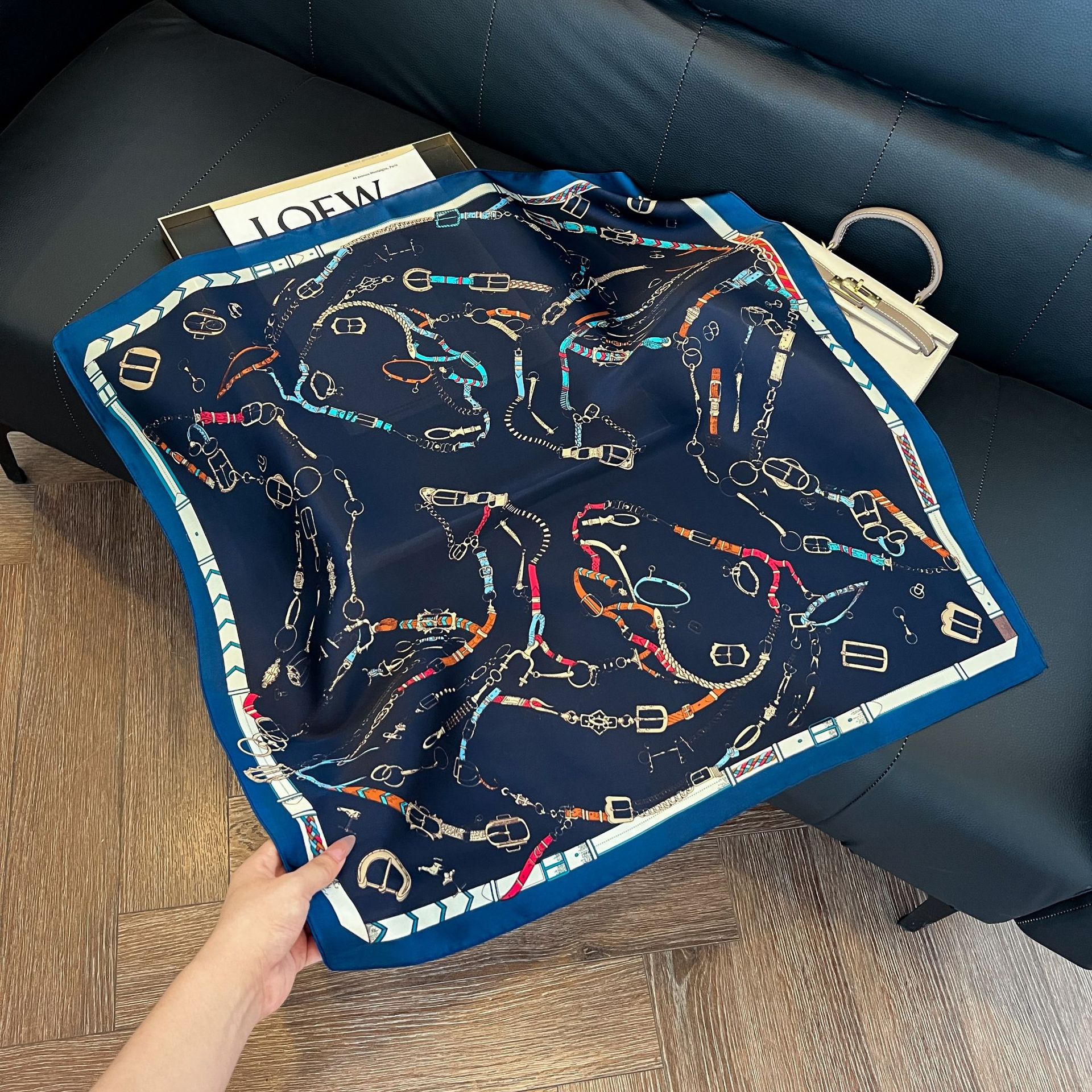 Silk Neck Scarf - Luxury Brand Chain Print Small Square