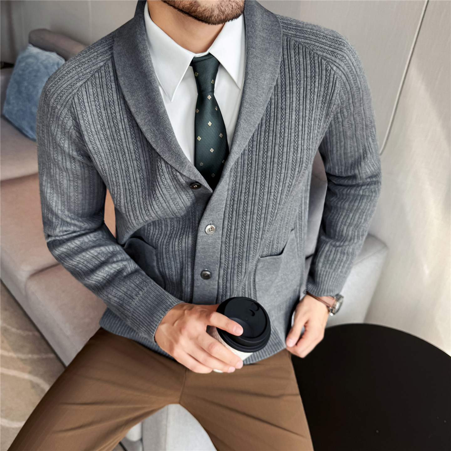 Men's Shawl Collar Knit Cardig - Muffler Men Wool recensie en prijs