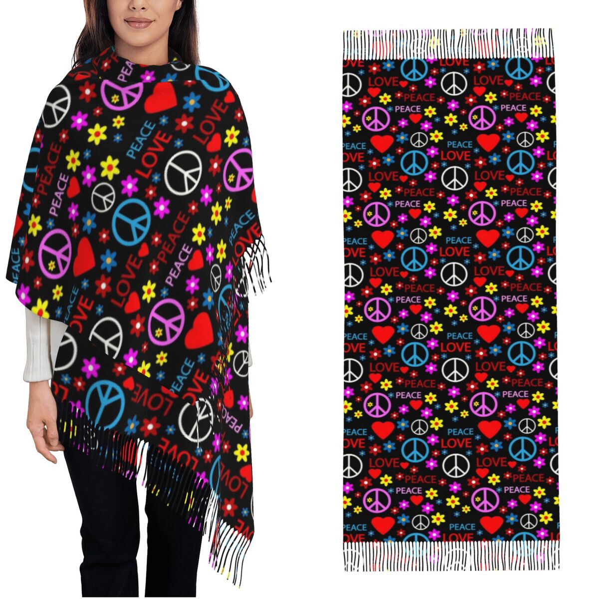 Peace Foral Love Pattern Scarf - Pashmina Wrap Large recensie en prijs