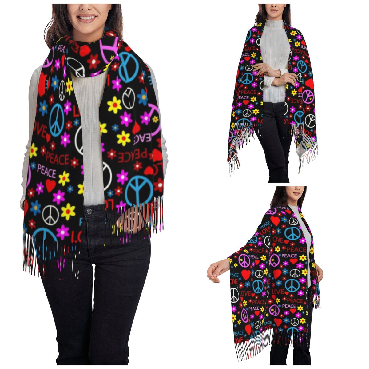 Peace Foral Love Pattern Scarf - Pashmina Wrap Large recensie en prijs