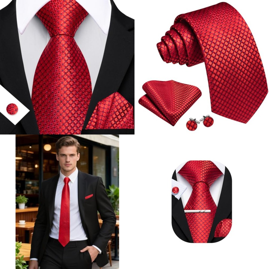 Men Plaid/Striped Ties Set Sil - Pocket Square Set recensie en prijs