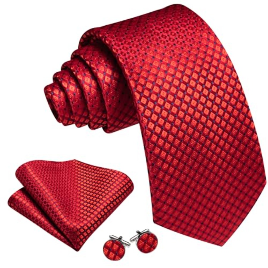 Men Plaid/Striped Ties Set Sil - Pocket Square Set recensie en prijs