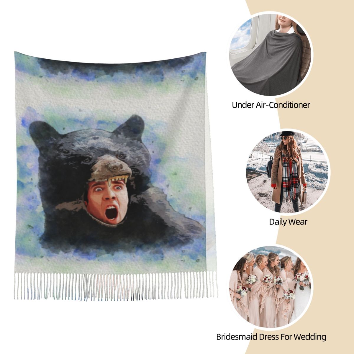 Cage Bear Watercolor Scarf for - Pashmina Wrap Large recensie en prijs